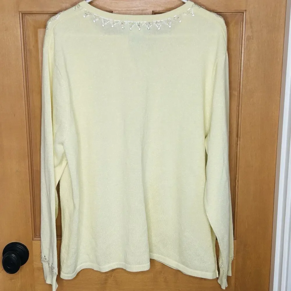 Bob Mackie Cardigan 1X Yellow Beads Sequins Sparkle Buttons Art to Wear‎ Sweater